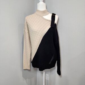 Buckle - RED by BRK women's Mock Neck Cold Shoulder Sweater size M